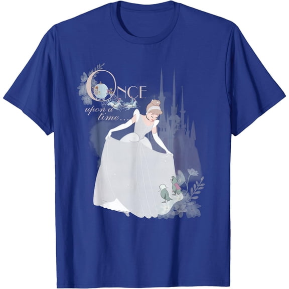 Princess Cinderella Vintage Once Upon a Time DTG Print Unisex T-Shirt,Royal Blue Color,Size XL