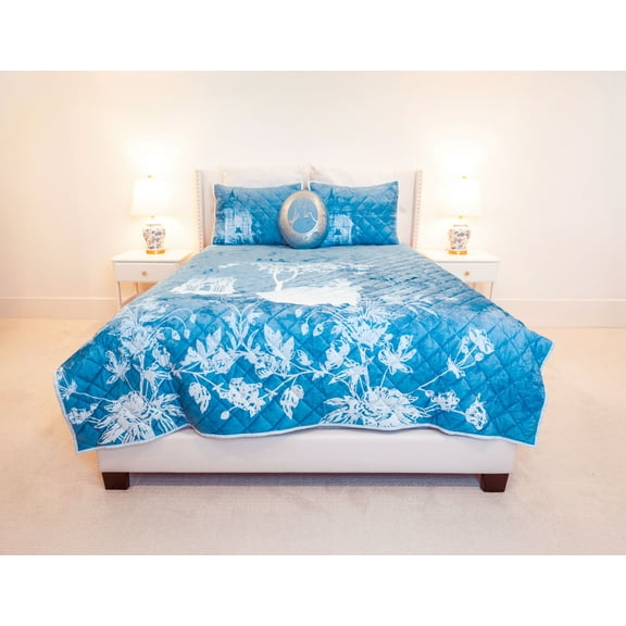 Princess Cinderella's Castle, Blue, 3 Piece Quilt and Sham Bedding Set, Queen, Disney