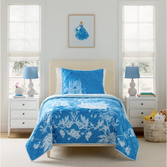 Princess Cinderella's Castle, Blue, 2 Piece Quilt and Sham Bedding Set, Twin/Full, Disney