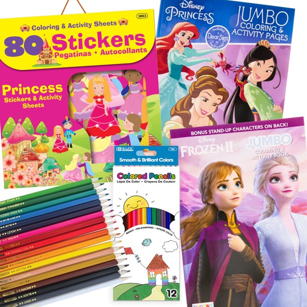 Princess Coloring and Activity Book Set, Include 2 Books, Colored Pencils & Stickers, Learning ...