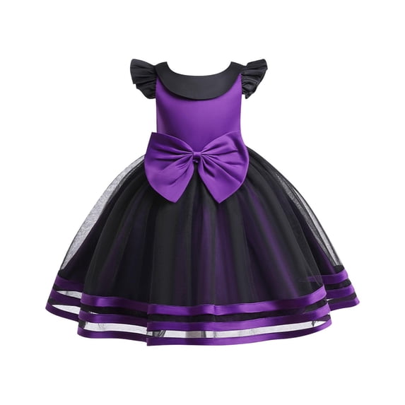 Princess Costume Kids Witch Halloween Costumes for Girls Fancy Dress up Birthday Party Cosplay Sequins Tutu Dresses Purple 5-6 Years