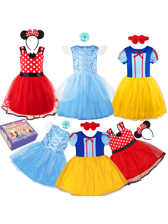 Princess Costume Trunk for Toddlers, 6 Pcs Little Girls Princess Dresses Up 4-6 Years
