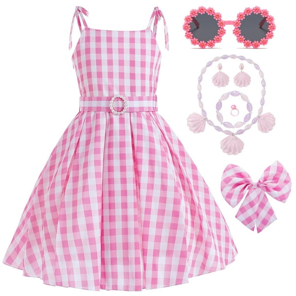 Princess Costumes Novelty Movie Cosplay Plaid Slip Dress Kids Birthday Party Fancy 6-7Y