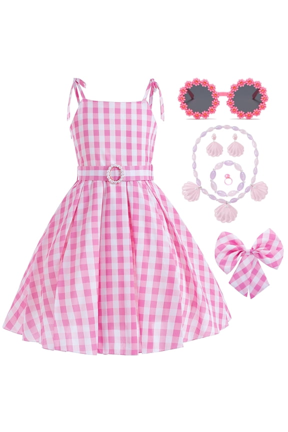 Princess Costumes Novelty Movie Cosplay Plaid Slip Dress Kids Birthday Party Fancy 6-7Y