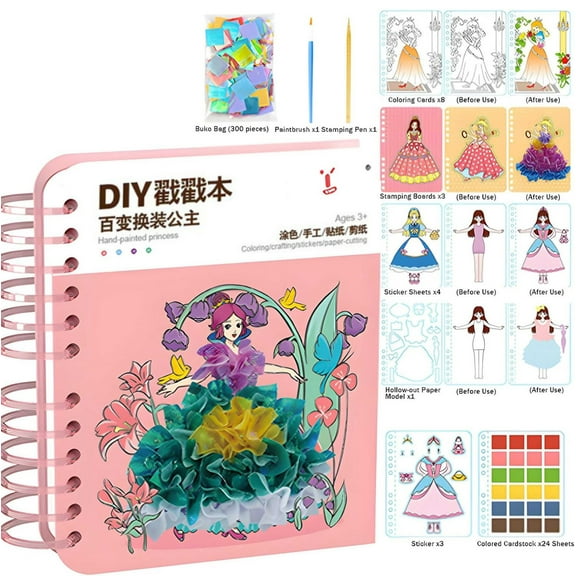 Princess Craft Kit, Girls DIY Princess Set, Princess Sticker Kit, Dress Up Sticker Book, Kids Art Craft Kit, Diamond Sticker Set, Coloring Princess Activity Set, Girls Gift Princess Crafts