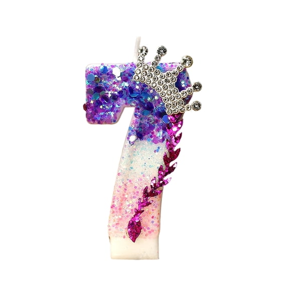 Princess Crown Birthday Candle with Braid Design for Girls Glitter Cake Topper for Anniversary Party Number 7