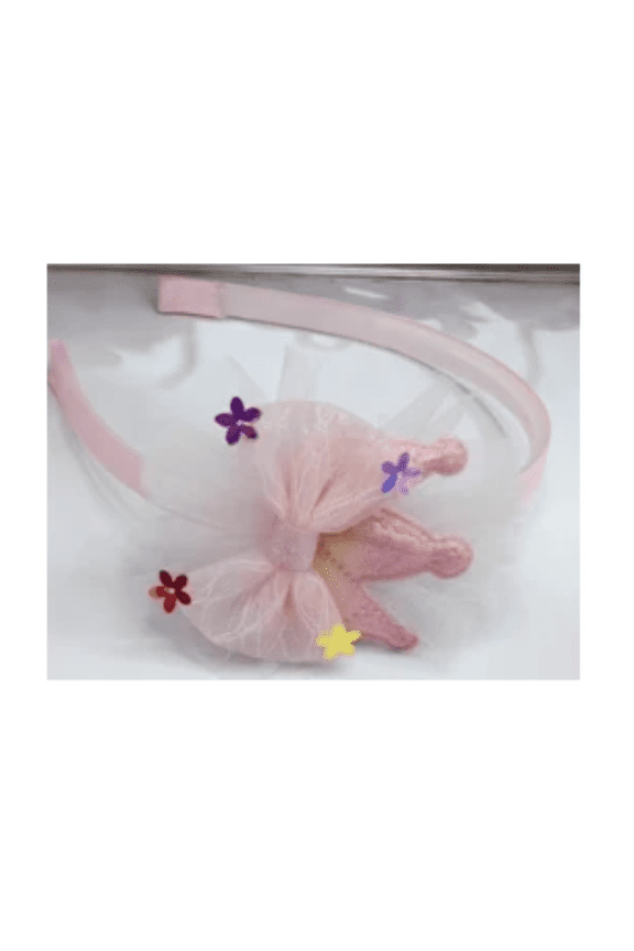 Princess Crown Bow Headband for Girls  Pink Glitter Tulle Hair Accessory