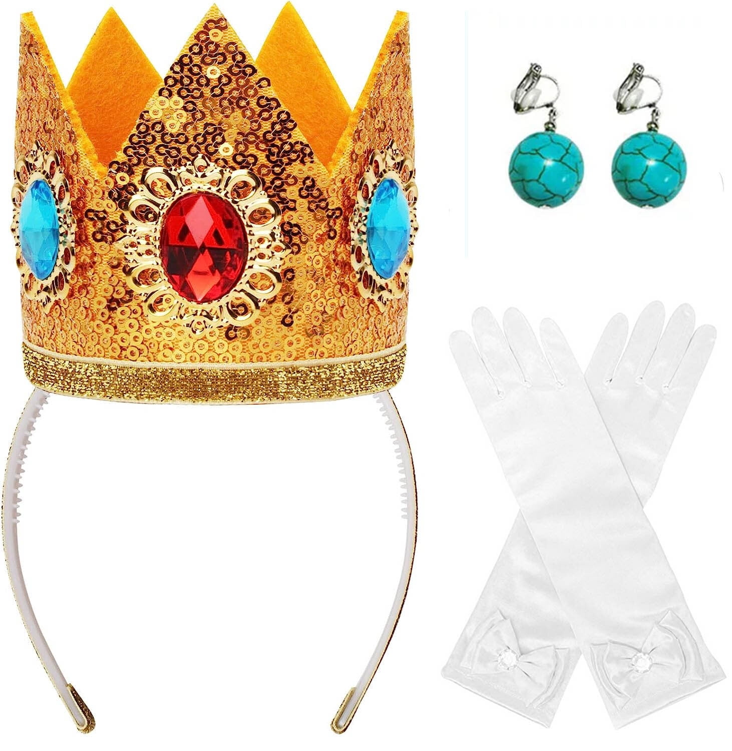 Princess Crown Earrings Gloves for Girls Dress Up Halloween Peach
