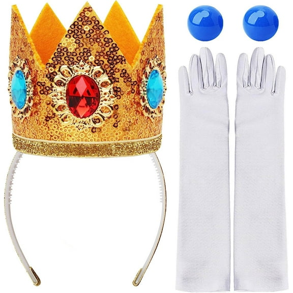 Princess Crown Earrings Gloves for Girls Dress Up Halloween Peach Costume Accessories