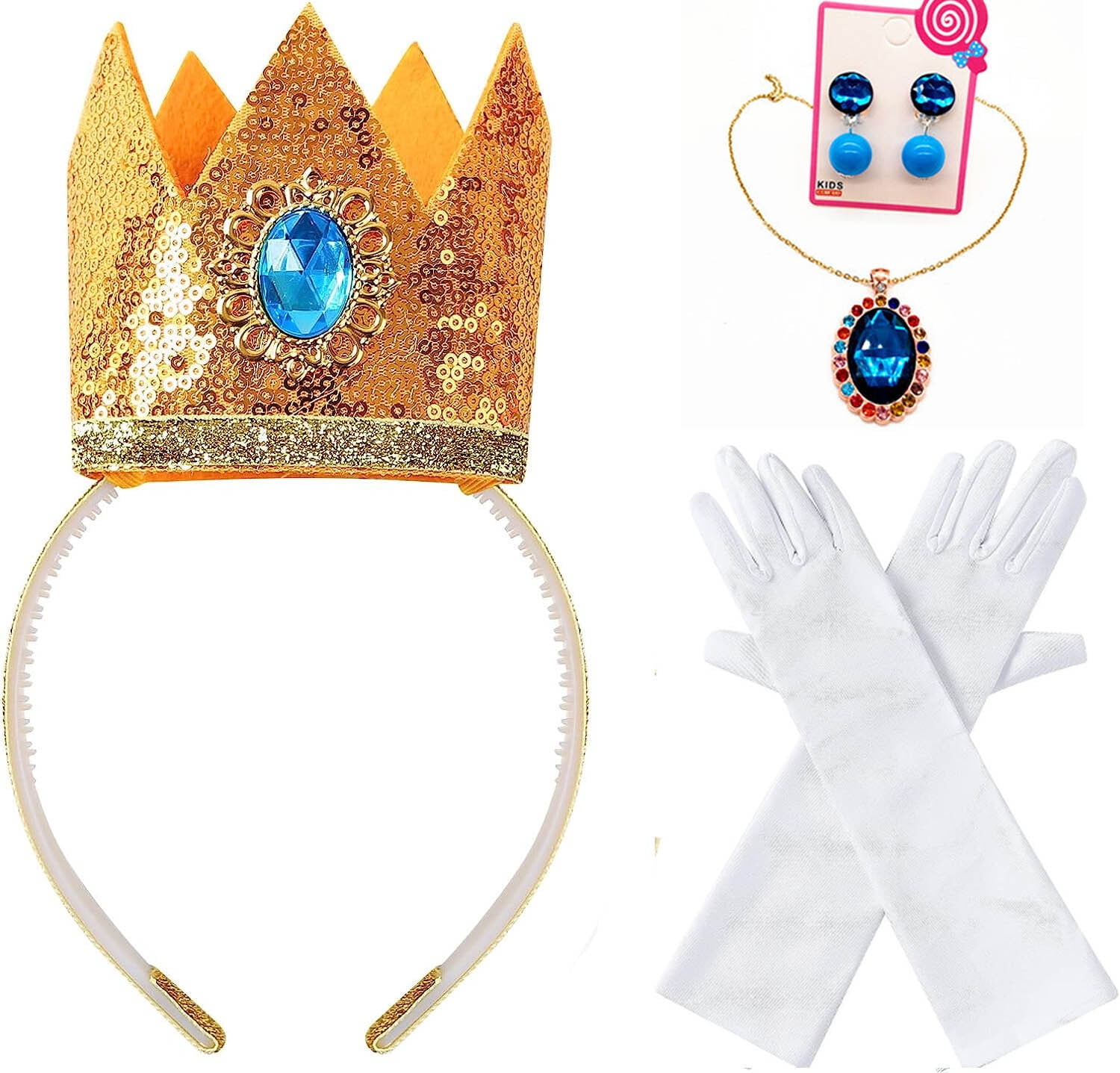 Princess Costume Accessories Set - Crown Headband, Choker, Gloves, Earrings & Ring For Dress Up Cosplay - View #10
