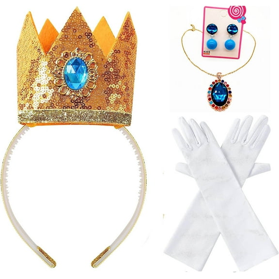 Princess Crown Earrings Gloves for Girls Dress Up Halloween Peach Costume Accessories