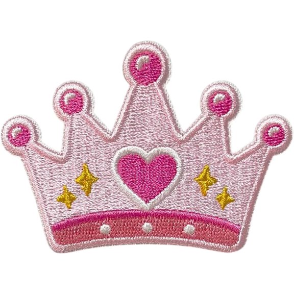 Princess Crown Embroidered Iron On Patch, Pink Crown Heart Applique, Cute Royal Tiara Sew On Embroidery Badge for Jacket Backpack Hat Dress