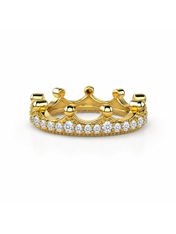 Princess Crown Lab Created Diamond Engagement Ring for Women 10K Yellow Gold Elegant Promise Ring