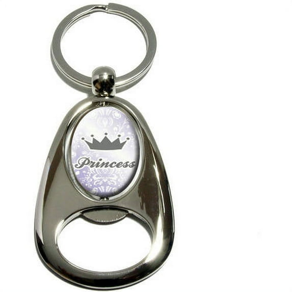 Princess Crown Purple Damask, Spoiled, Chrome Plated Metal Spinning Oval Design Bottle Opener Keychain Key Ring