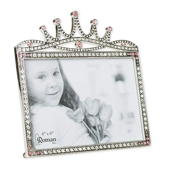 Princess Crown Rhinestone Encrusted 6 x 5.5 inch Zinc Alloy Table Top Picture Frame