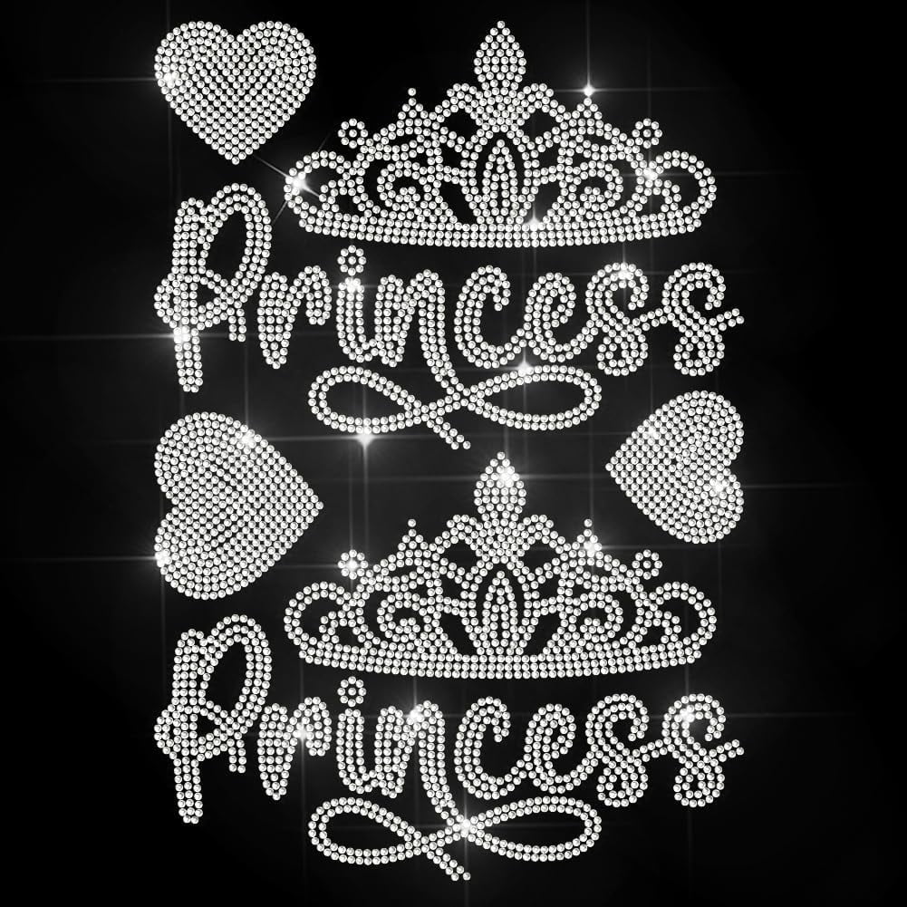 Princess Sticker Rhinestones Princess Crown Rhinestone Iron on Decal Fairytale Princess Hotfix ...