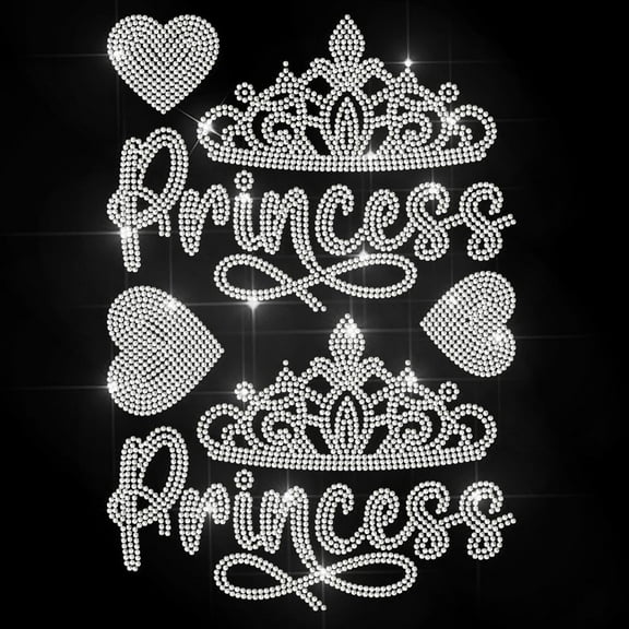 Princess Crown Rhinestone Iron on Decal Fairytale Princess Hotfix Transfer Sticker Love Hearts Heat Transfer Patch Bling Clothing Repair Applique for T-Shirt Hat Jacket Garment Bag DIY Decor