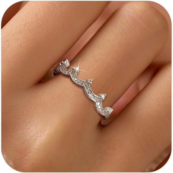 Princess Crown Rings for Women 14K Gold Plated Cubic Zirconia Crown Tiara Wedding Band Ring Stackable Queen Statement Ring Jewelry Birthday Wedding Gifts to Daughter Sister