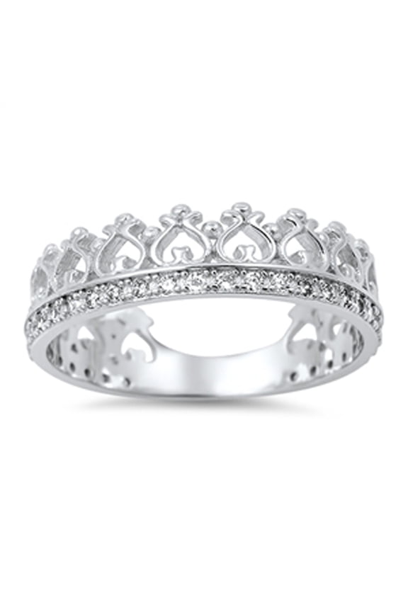 Princess Crown Tiara Clear CZ Love Ring .925 Sterling Silver Band White Jewelry Female Size 10