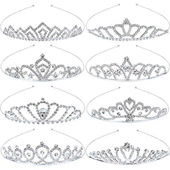 Princess Crown Tiara Headbands - Sturdy Metal & Sparkling Rhinestones, Comfort Fit for Women Girls, 8-Pack, 4.8 Inch