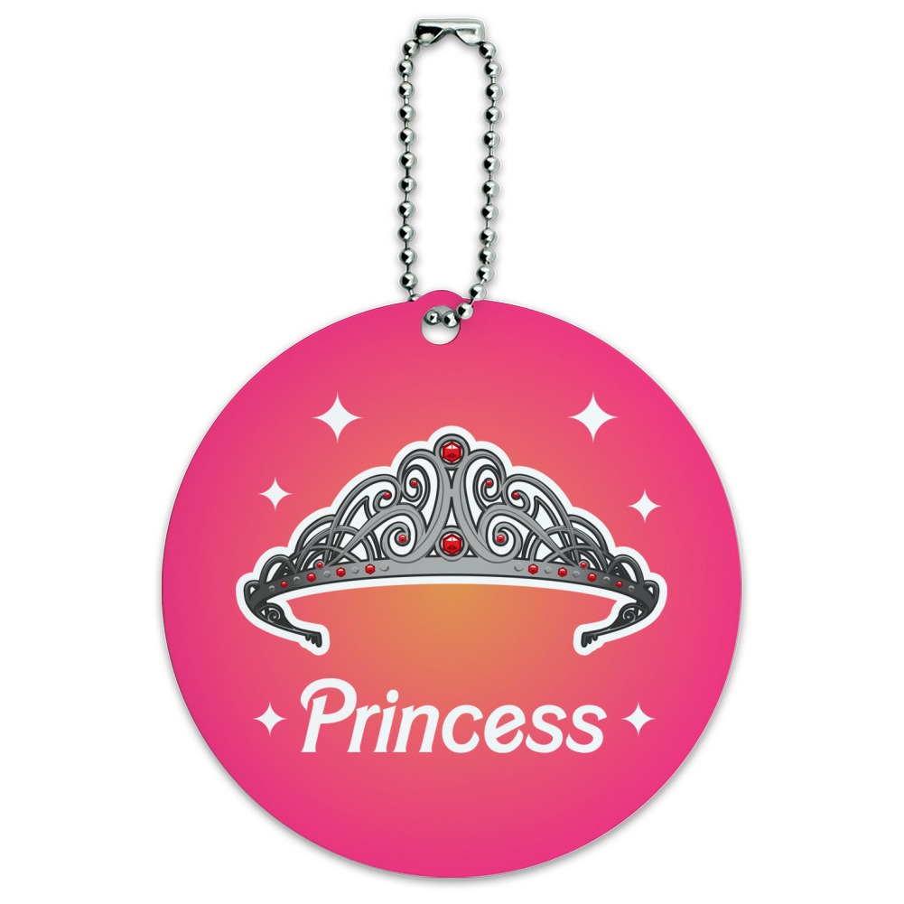 Vip Princess Tag Princess Crown Tiara Pink Background Round Luggage ID Tag Card Suitcase ...