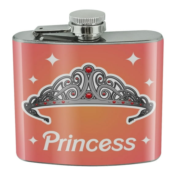 Princess Crown Tiara Pink Background Stainless Steel 5oz Hip Drink Kidney Flask