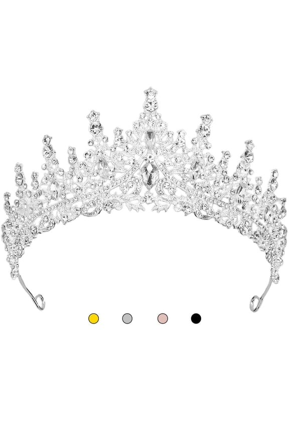 Princess Crowns Crystal Tiaras for Girls Women Rhinestone Costume Headpiece for Birthday Wedding Halloween Party (Silver)