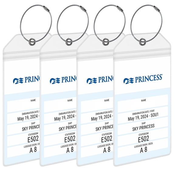 Princess Cruise Luggage Tag Holders [4 Pack]  Waterproof, Durable Plastic with Steel Loops  Fits All Princess Ships by AnchorsUp