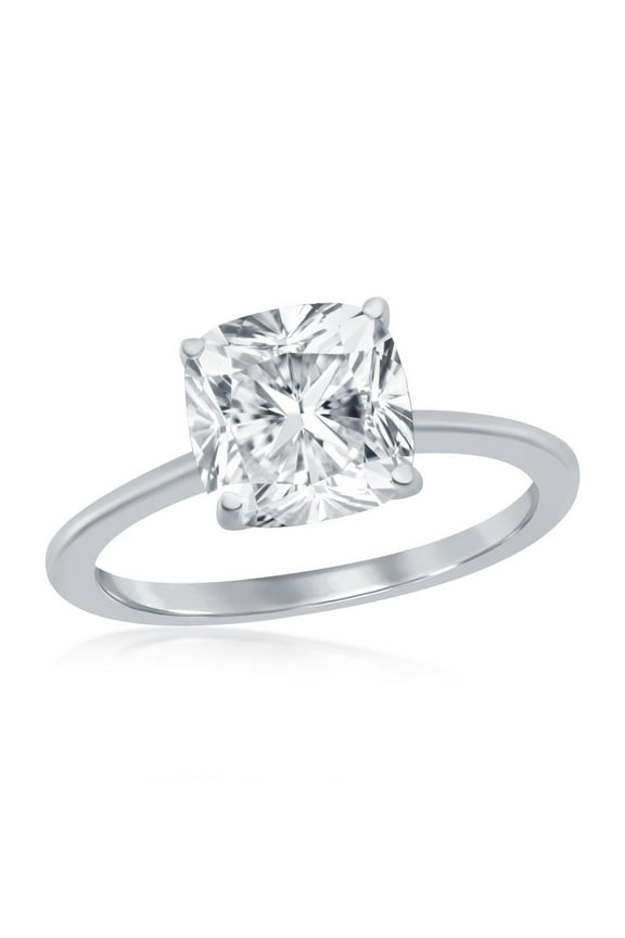 Princess Cushion-Cut 8mm Simulated Diamond CZ Ring | Sterling Silver Bridal Engagement Ring | Jewelry for Bride, Bridesmaid, Women's and Girls-Size 7