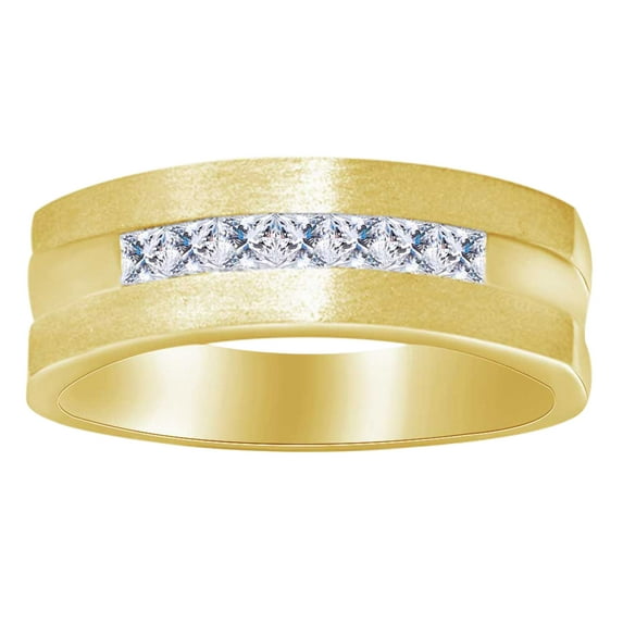 AFFY Princess Cut (0.25 Cttw) White Natural Diamond Engagement Wedding Band Ring In 14K Solid Yellow Gold