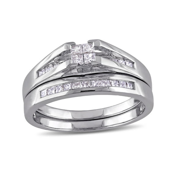 Princess Cut 1/2 Carat (Ctw Color H-I, Clarity I2-I3) Diamond Engagement Ring & Wedding Band Set in 14K White Gold for Women