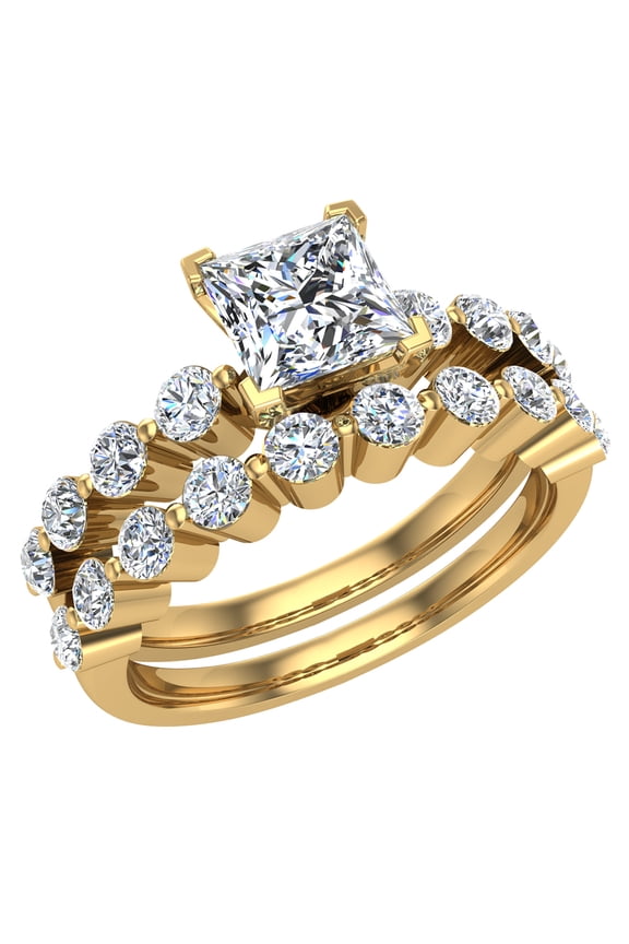 Princess Cut 1.25 Carat Shared-Prong Setting Band Wedding Ring Set 14K Gold