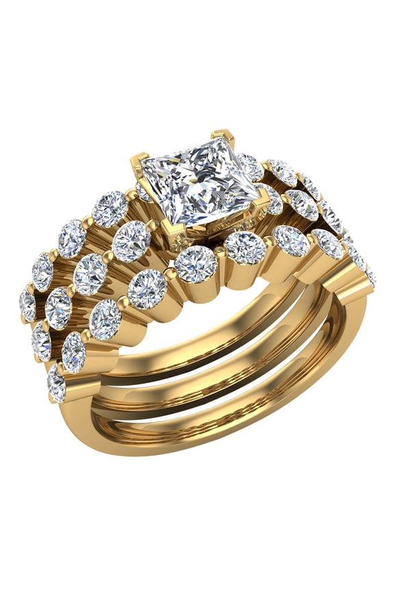 Princess Cut 2.10 CT Shared-Prong setting Band Wedding Bridal Ring Set 18K Gold (G,VS)