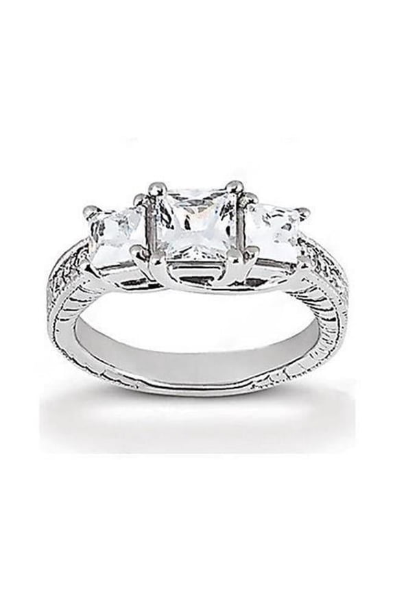 Princess Cut 2.43 CT Diamond 3 Stone Engagement Ring, White Gold - Size 6.5