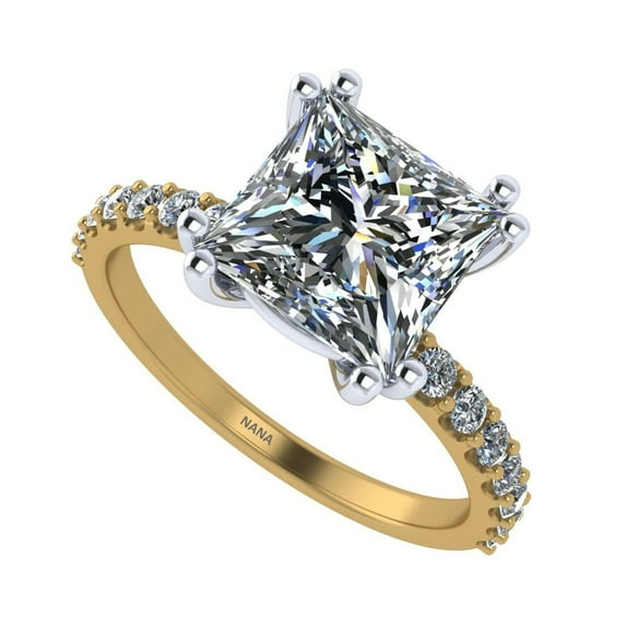 Princess Cut 6mm (1.50ct) Pure Brilliance Zirconia Solitaire W/Sides Engagement Ring 14k Yellow Gold Size 6