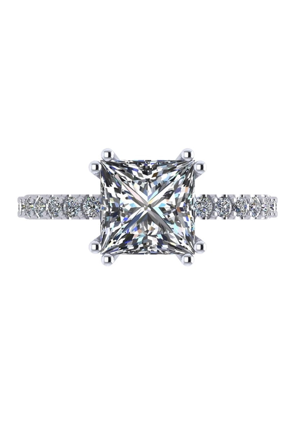Princess Cut 7mm (2ct) Pure Brilliance Zirconia Solitaire W/Sides Engagement Ring 10k White Gold Size 6