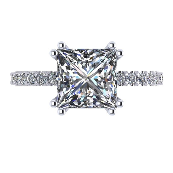 Princess Cut 8mm (3ct) Pure Brilliance Zirconia Solitaire W/Sides Engagement Ring 10k White Gold Size 11