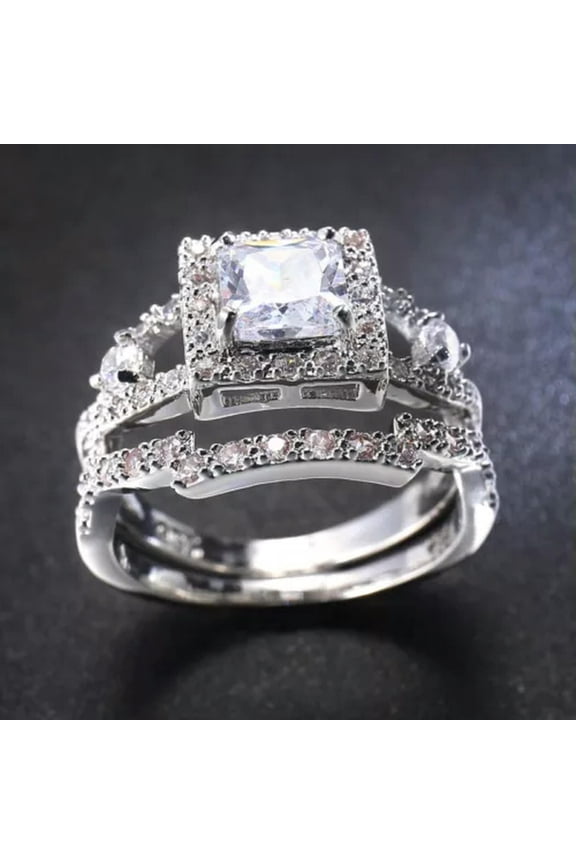 Princess Cut AAA CZ Ring Sets 925 Silver Women's Gift Engagement Size 6/7/8/9/10