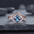 thumbnail image 1 of Princess Cut Alexandrite Engagement Ring Set 14K Rose Gold Floral June Birthstone Moissanite Promise Wedding Bridal Set, 1 of 5