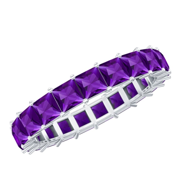 Rosec Jewels Natural Amethyst Full Eternity Band Ring - Princess Cut Amethyst Ring for Women - AAA Quality - Ready to Gift, 925 Sterling Silver, US 4.00