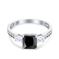 thumbnail image 1 of Princess Cut Art Deco Ring Black CZ 925 Sterling Silver Size 6, 1 of 6