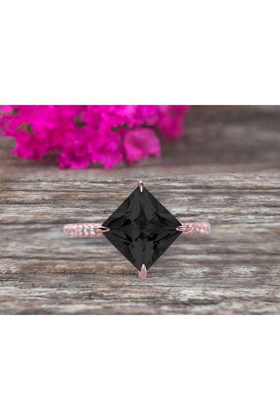 Princess Cut Black Diamond Moissanite Engagement Ring On 10k Rose Gold Wedding Ring Anniversary Ring Carat Weight 1.75 Unique Look Specialized for Brides