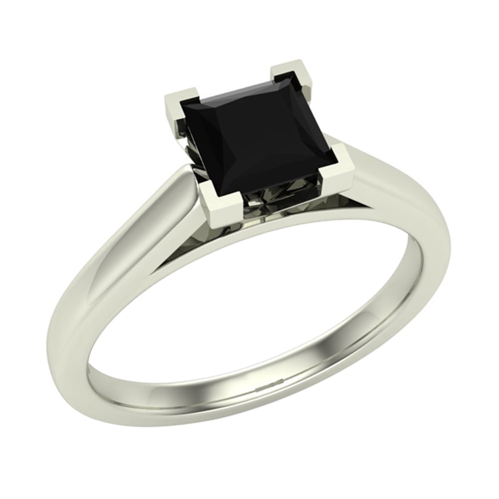 Princess Cut Black Diamond Ring for Women 3/4 Carat 14K White Gold