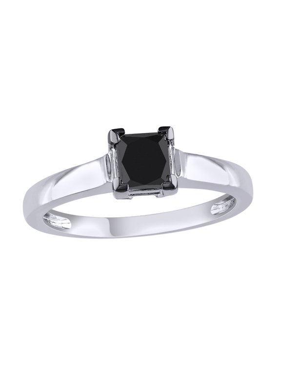 Princess Cut Black Natural Diamond Solitaire Ring in 10k Solid Gold (1 Cttw)