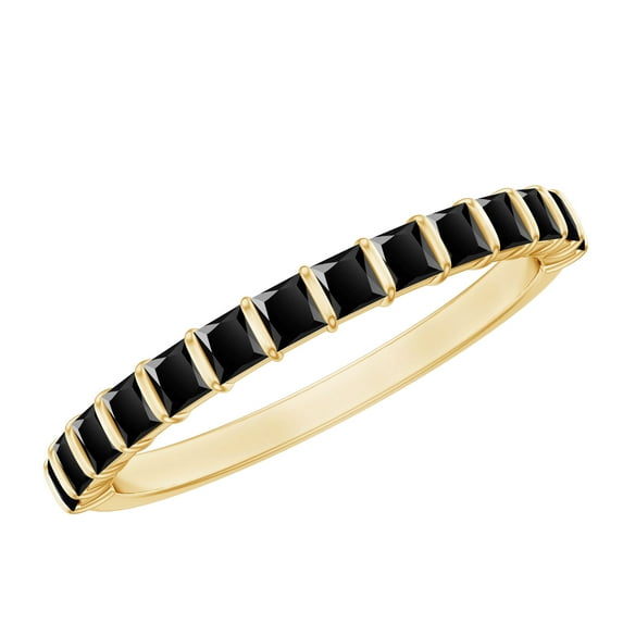 Rosec Jewels Princess Cut Black Onyx Half Eternity Ring for Women (1.75 CT, AAA Quality), 10K Yellow Gold, US 6.00