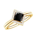 thumbnail image 1 of Rosec Jewels Real Black Onyx Diamond Wedding Ring Set of 2 - Half Carat Princess Cut Engagement Ring with Enhancer - AAA Quality, 14K Yellow Gold, US 6.50, 1 of 8