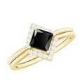thumbnail image 1 of Rosec Jewels Real Black Onyx Diamond Wedding Ring Set of 2 - Half Carat Princess Cut Engagement Ring with Enhancer - AAA Quality, 18K Yellow Gold, US 9.50, 1 of 9