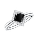 thumbnail image 1 of Rosec Jewels Real Black Onyx Diamond Wedding Ring Set of 2 - Half Carat Princess Cut Engagement Ring with Enhancer - AAA Quality, 925 Sterling Silver, US 4.00, 1 of 8