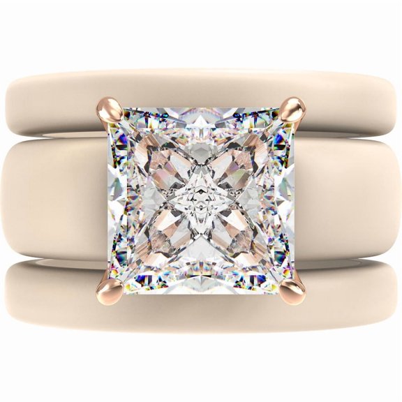 Princess Cut CZ Silicone Ring Set for Women, 2 Thin Stackable Rings – 8 ×8 mm Princess Cut CZ | Patented Design - GlowStone Collection