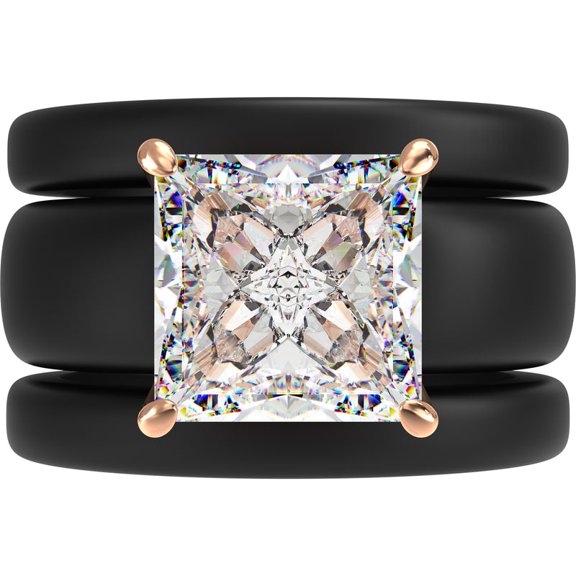 Princess Cut CZ Silicone Ring Set for Women, 2 Thin Stackable Rings – 8 ×8 mm Princess Cut CZ | Patented Design - GlowStone Collection